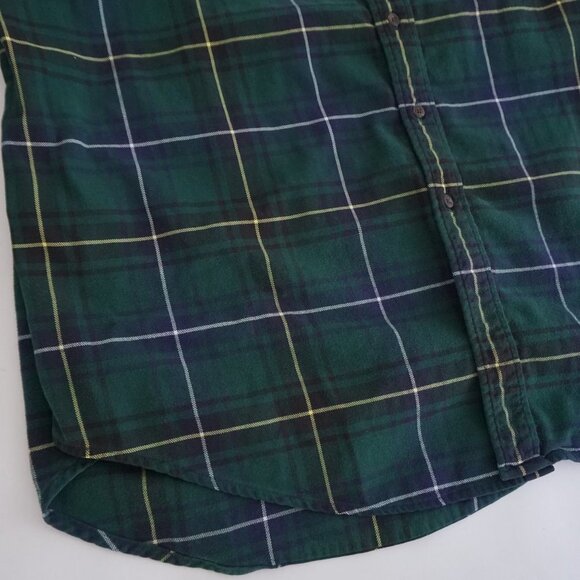 Vintage Lands' End Green Navy Plaid 100% Cotton Button Down Dress Shirt 2XL Tall - Picture 6 of 9